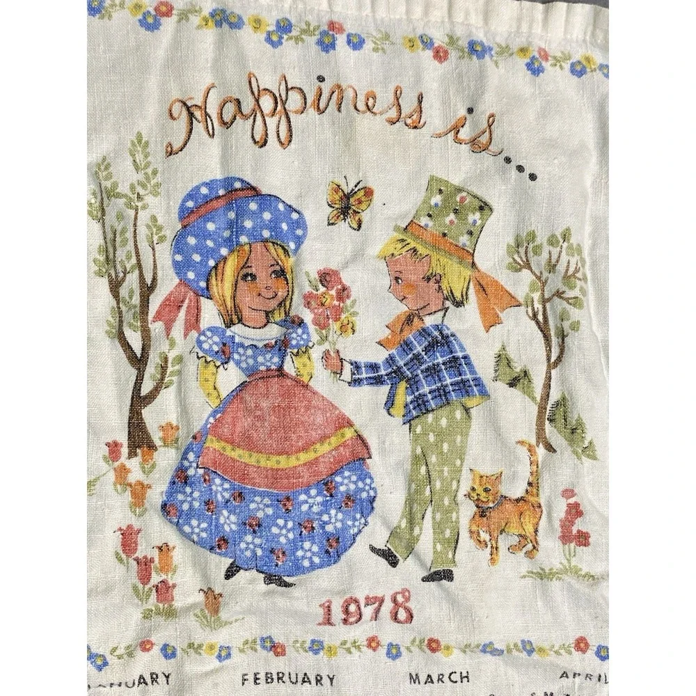 Vintage 1978 Calendar Dish Towel Boy & Girl Birth Year